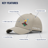 Casquette de baseball structurée à 6 panneaux personnalisée, en sergé de coton kaki, avec broderie multicolore motif colombe croisée, pour événements religieux