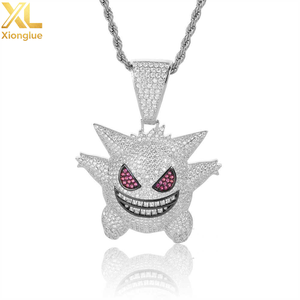 Collar de Cadena de Cobre con Circones para Hombre, Estilo Hiphop, Chapado en Oro de 18K, con Colgante de Fantasma de Dibujos Animados - Product Image 2