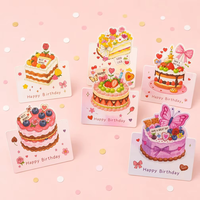 Kartu Ucapan Ulang Tahun Kue Kawaii Set 5 Desain Cetak Kertas Seni Kartu Ucapan Pesta Lucu Grosir