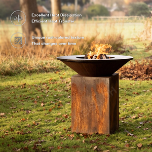 MEISU.CH Weathering Steel Barbeque Outdoor Charcoal Smoker <b>Fire</b> Corten Steel BBQ With Circle Plancha WS-SG Weathering Steel Deve - Product Image 1