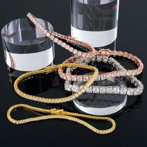 Bracelet tennis en moissanite de 2 mm de diamètre, taille brillant rond, design à quatre griffes, plaqué or blanc jaune rose, argent 925 de haute qualité - Product Image 3