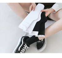 Chaussettes mi-mollet en velours noir et blanc, couleur unie, style fin, tendance japonaise, pour l'été