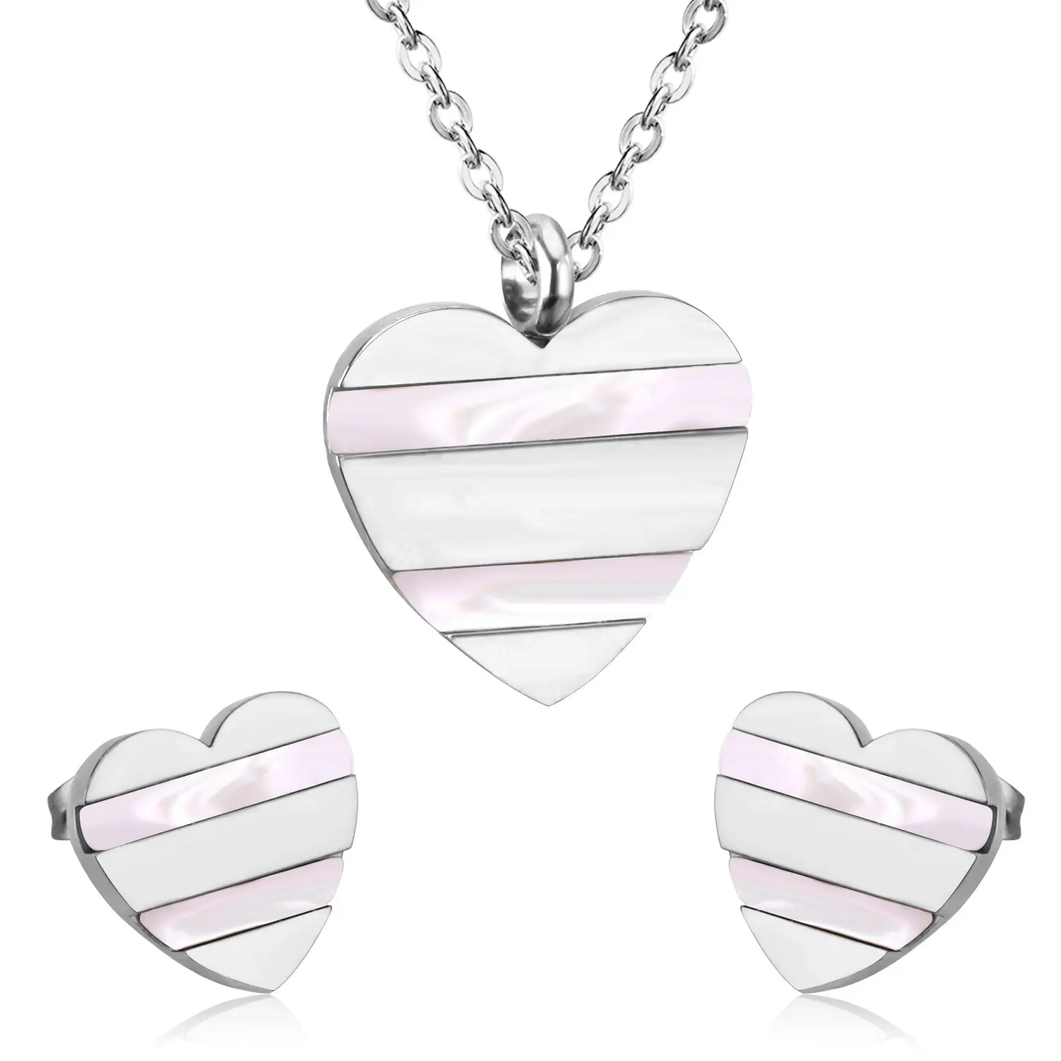 cool heart-shaped double horizontal bar Shell earrings professional prong setting steel jewelry