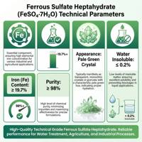 Sulfate ferreux heptahydraté, sulfate de fer, engrais, coagulant pour traitement de l'eau, produits chimiques pour papier, pureté 99%, marque Zhendong