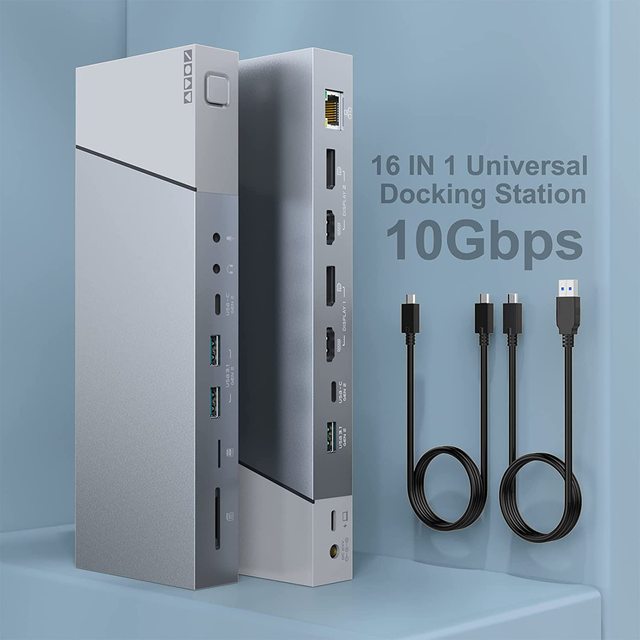 16-in-1 USB-C USB-A Triple Monitor 4K @ 60hz DisplayLink Laptop Docking Station for MacBook Pro Air M1 M2 Dell HP