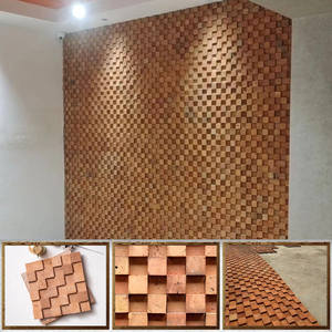 Mosaïque de carreaux en brique rouge texturée, plaquettes de brique rouge artistiques en relief avec support en maille, <span class=keywords><strong>format</strong></span> carré <span class=keywords><strong>petit</strong></span> - Product Image 1