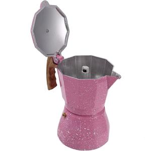 Pot <span class=keywords><strong>Moka</strong></span> en aluminium de 3 tasses et 6 tasses avec poignée en nylon peint en bois Cafetière à expresso rose Machine à expresso sur la cuisinière - Product Image 1