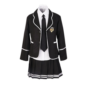 British Style School Uniform <b>Set</b> For Girls Spring Autumn White <b>Blazer</b> Red Plaid Skirt With Tie And Emblem - Product Image 2