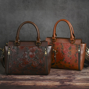 Sac à main Ando vintage en cuir de vachette véritable gaufré rose, avec poignée supérieure, sac à bandoulière pour femme - Product Image 2