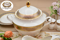 Service de table de luxe Karosa Royal Style Golden, 98 pièces, en porcelaine fine dorée, avec service à thé, pour 12 personnes