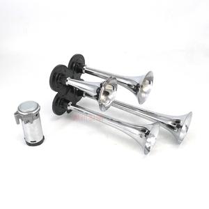 Kit de klaxon d'air à quatre trompettes chromées, klaxon de train avec compresseur |   Accessoires pour haut-parleurs super puissants 12V et tweeter - Product Image 5