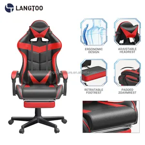 Penjualan laris kursi Gaming PC kantor putar dengan bantal dan bantal Lumbar yang dapat dilepas kursi gaming berbaring