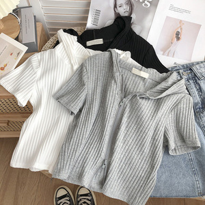 T-shirt 2024 con cappuccio a maniche corte da <span class=keywords><strong>donna</strong></span> nuova estate Slim Fit All-match Top corto a <span class=keywords><strong>mezza</strong></span> <span class=keywords><strong>manica</strong></span> Chic dimagrante - Product Image 5