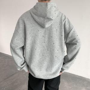 Sudadera con Capucha Personalizada, Completamente Adornada con Pedrería, Moderna, Negra, con Cuentas en Relieve, 100% Algodón, Tejida, Holgada, Transpirable, para la Temporada de Invierno - Product Image 5