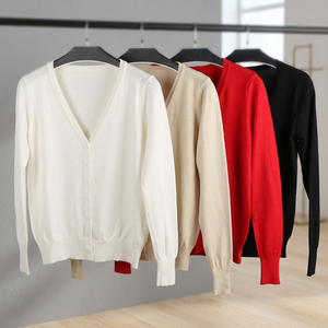 Suéter de punto acanalado con cuello cruzado en V y abertura frontal para mujer, estilo coreano, elegante y casual - Product Image 4
