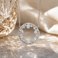 Collier en argent avec pendentif cercle ouvert et zircons cubiques mélangés, étanche, pour femme, en acier inoxydable 316L