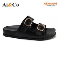 Sandales compensées à double boucle métallique réglables, respirantes, à enfiler, dessus en PU, semelle soufflée en PVC, confortables, à semelle épaisse pour femme