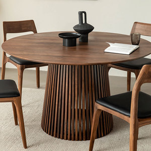 Table ronde en bois massif pour salle à manger d'hôtel, design japonais à grille pour petit appartement, bureau - <span class=keywords><strong>Noyer</strong></span> <span class=keywords><strong>noir</strong></span> d'Amérique du Nord - Product Image 5