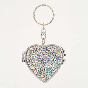 Mini Heart Bling Crystal Rhinestone <b>Compact</b> <b>Mirror</b> with Keychain Silver Metal Frame Dual Sided HD Glass Pocket <b>Mirror</b> - Product Image 2