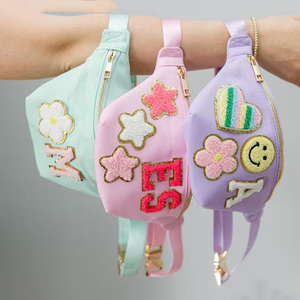 맞춤형 나일론 패니 팩, 셔닐 패치 여성용 크로스바디 여행 벨트 백 (패치 포함) - Product Image 1