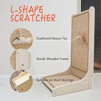 Griffoir à chat en bois personnalisé, tapis à gratter en sisal, planche à gratter en forme de L pour chats d'intérieur, monté au sol avec souris