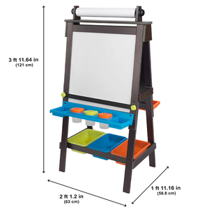 Chevalet de dessin multifonctionnel Espresso en bois réglable double face avec rangement et rouleau de papier pour la peinture artistique des enfants - Product Image 3