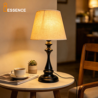 Lampe de table vintage moderne avec abat-jour en tissu, base en métal noir, pour restaurant, hôtel, chambre à coucher, salon, chevet, bureau