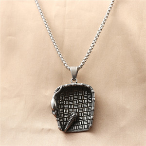 Collar de hombre con colgante de cesta de acero inoxidable, estilo punk retro, diseño geométrico, 12092 - Product Image 1