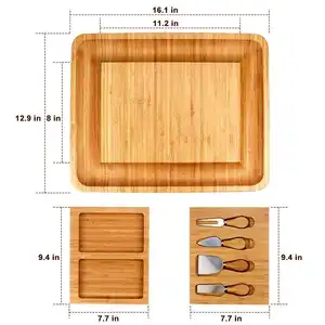 Papan pemotong dan pisau bambu tebal kayu dan Set piring daging Deli melayani papan keju dengan pisau keju