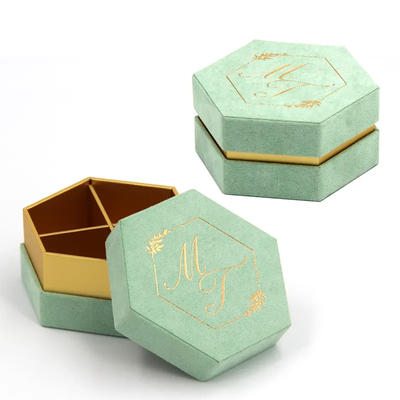 Kotak Hadiah Penyimpanan Permen Mewah Kertas Hadiah Kotak Hadiah Hadiah Pernikahan Heksagonal Kustom Marmer Kreatif