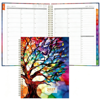Agenda en spirale A4 2027 avec motif arbre vitrail, journal mensuel et hebdomadaire, onglets colorés, haute qualité, écriture facile, pour le bureau