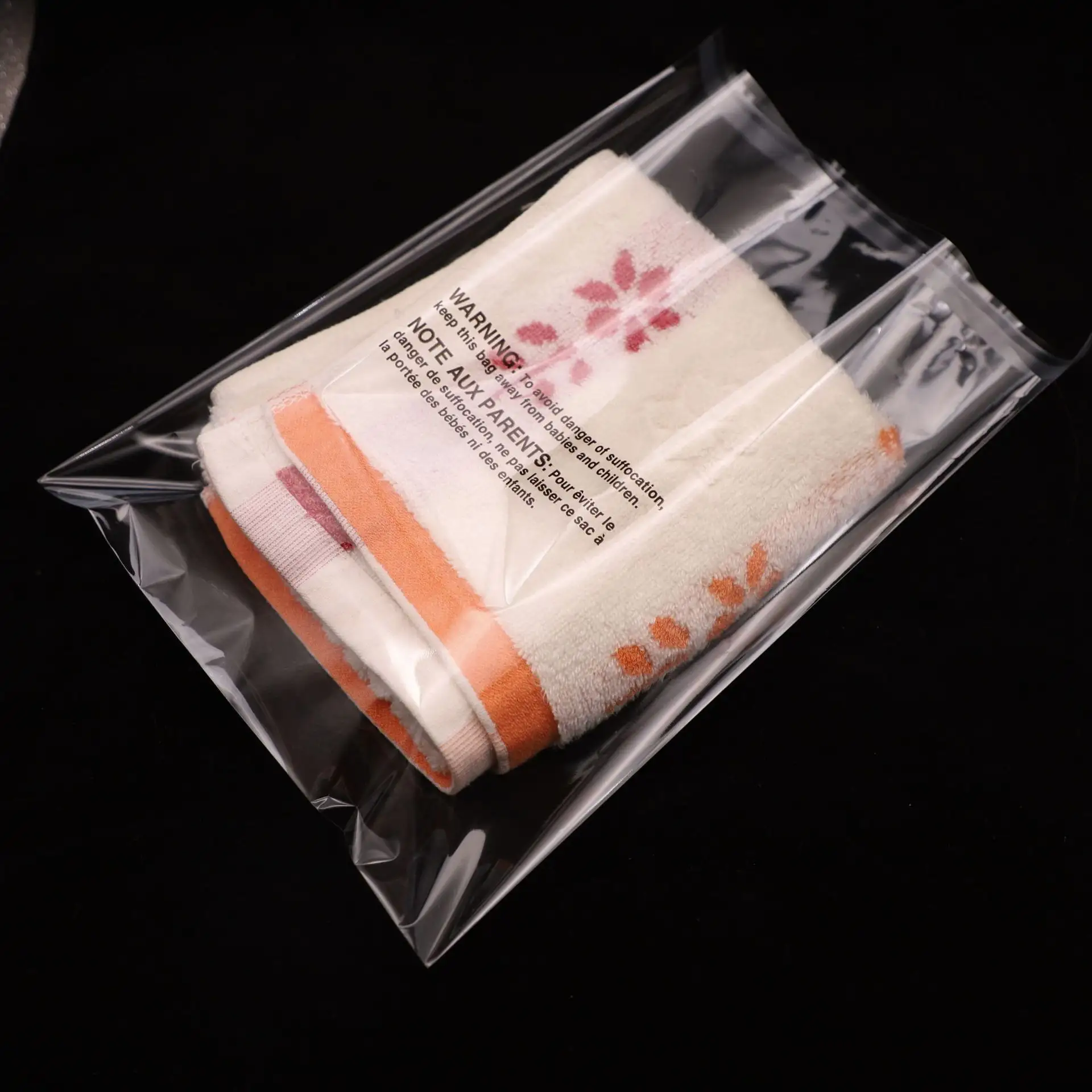 Paket Kustom Transparan Tas Poli Bening Plastik Cetak dengan Label Peringatan Mati untuk Pakaian