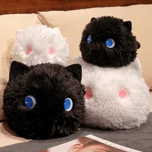 Travesseiros de pelúcia super macios fofos para gatos, brinquedos de pelúcia pretos brancos redondos