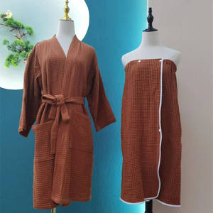 Bata de baño para <span class=keywords><strong>hombre</strong></span> y mujer, ropa de dormir de estilo Waffle, bata de baño, <span class=keywords><strong>pijama</strong></span> <span class=keywords><strong>corto</strong></span> para salón - Product Image 4