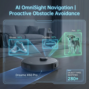 หุ่นยนต์ดูดฝุ่นถูพื้น Dreame Pro แรงดูด 35000Pa ดีไซน์บางเฉียบ พร้อมระบบนำทาง AI OmniSight ระบบกำจัดฝุ่นอัตโนมัติ สำหรับใช้ในบ้านทั้งหลังและโรงแรม - Product Image 5