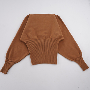 Off Shoulder Slant Neck <b>Batwing</b> Sleeve Sweater Waist Cinching Loose Fit Autumn Winter Lazy Sexy Elegant Casual Knit <b>Top</b> - Product Image 6