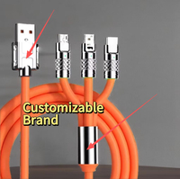 Kabel USB Tipe C Universal 3 in 1 Nilon Dikepang 1m Konektor Rotasi 180 Derajat Konduktor Tembaga Murni Pengisian Cepat 3A/6A