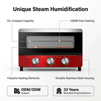 Four à toaster mini 13L 1300W avec boîtier en acier inoxydable, four électrique pour pizza et gâteaux avec fonction d'humidification, prend en charge OEM/ODM