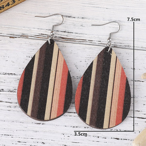 Boucles d'oreilles en bois Vintage rayé en forme de goutte Double face pendentif boucles d'oreilles pour femmes Uionen 925 - Product Image 4