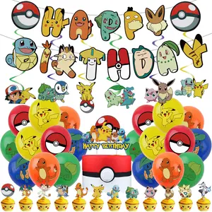 Pokemoned karikatür çocuk özel afiş toptan çocuk doğum günü pikachutema tek kullanımlık dekorasyon kiti Set