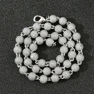 Collana BES con sfere da 8 mm tempestate di zirconi 5A, catena a maglie con <span class=keywords><strong>perline</strong></span> in ottone placcato oro 14K, gioielli hip hop per <span class=keywords><strong>uomo</strong></span> e donna, pronta per la spedizione - Product Image 5