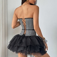 Bustier Corset sans bretelles à broderie florale, bordure à volants, devant ouvert, à armatures, pour soirée en boîte de nuit, lingerie bustier