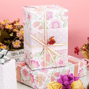 Pink Floral Gift <b>Wrapping</b> <b>Paper</b> 17 In X 33 Ft Reversible Premium Roll For Romantic Occasions Eco Friendly Craft Use - Product Image 4