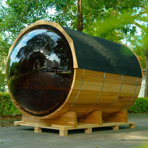 Sauna en baril de luxe pour 6 personnes en cèdre rouge, avec salle de bain et hammam combinés - Product Image 1