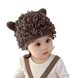 Chapeau de perruque bébé mignon automne et hiver explosant chapeau de bébé personnalité drôle garçons et filles chapeau de laine tricoté pour enfants