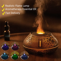 Crack Design Diffuseur d'aromathérapie aux huiles essentielles 130ml Diffuseur d'huile aromatique Humidificateur d'air à flamme Usb de bureau avec lumière colorée