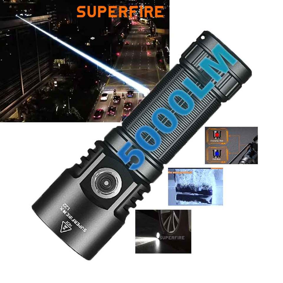 Professional Supplier 2025 Trending Rechargeable Led Torch Light Waterproof Aluminum Alloy Tactical Flashlights Edc 5000 Lumens