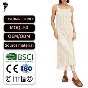 Nouvelle arrivée Robe maxi décontractée en tricot léger à manches courtes et à découpes pour femmes - Product Image 1