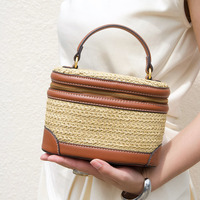 Sac à main femme en paille marron, sac fourre-tout petit format en paille PP tressée, sac à bandoulière vintage français pour l'été et la plage 2026
