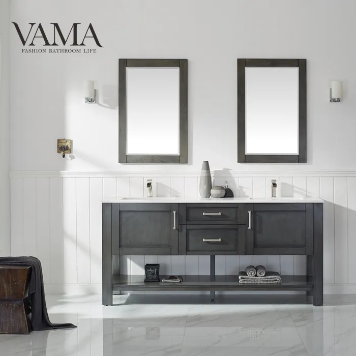 Vanzama — meuble de salle de bains en popeline antique 72 pouces, design de peuplier, fermeture de placard, mobilier de salle de bains, double évier, modèle 784072